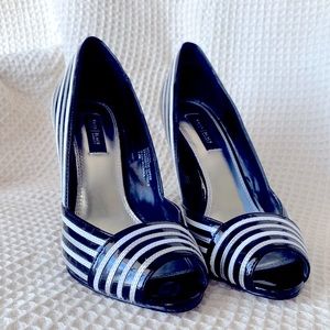 WHBM Peep Toe Black and White 2 1/2 in heels